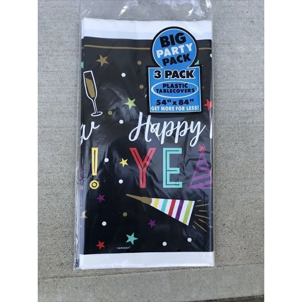 Happy New Years  3 Pk Plastic Table covers 54
